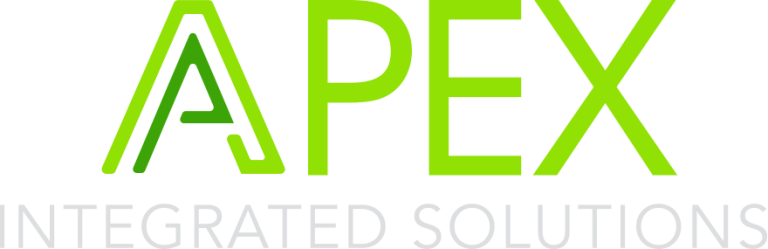 Apex Integrated Solutions logo. The word Apex is bright, neon green.